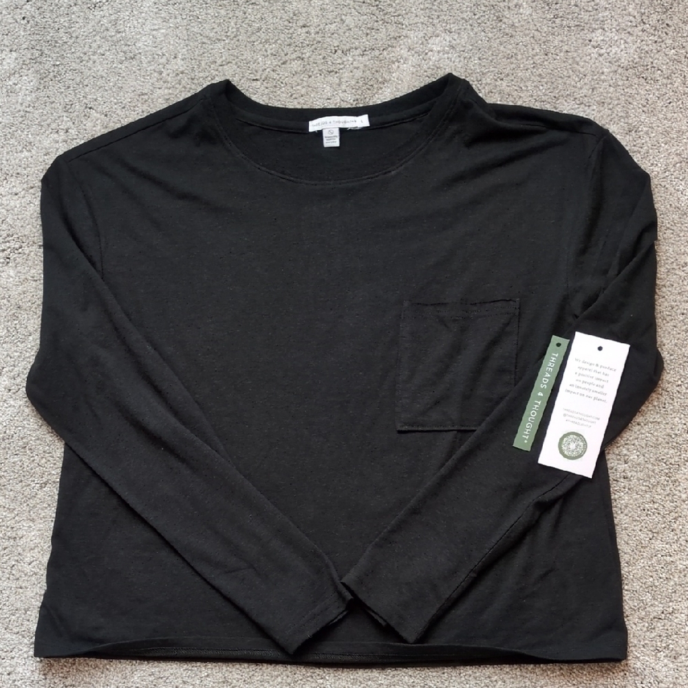 NWOT Threads 4 Thought Maggie Tri Blend Long Sleeve Pocket Tee Black Siz…